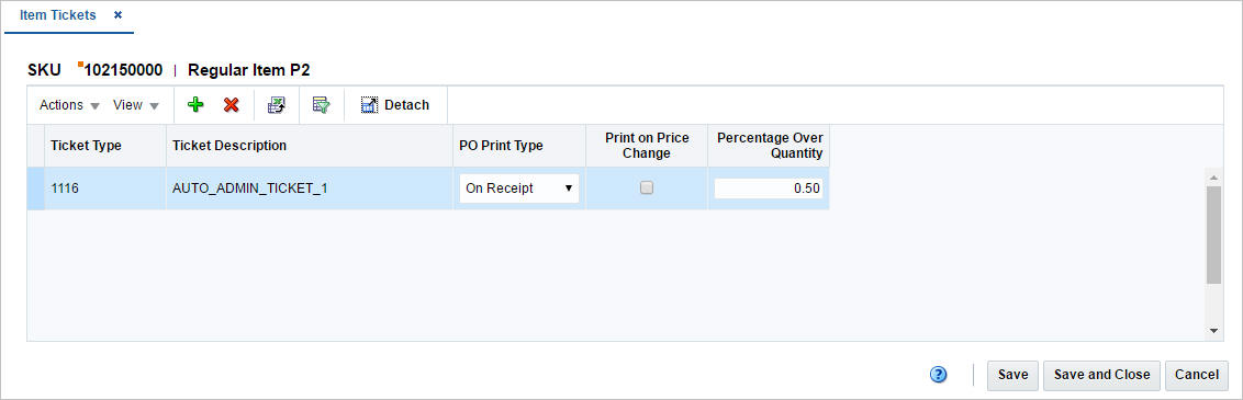 Item Tickets window Item Tickets window