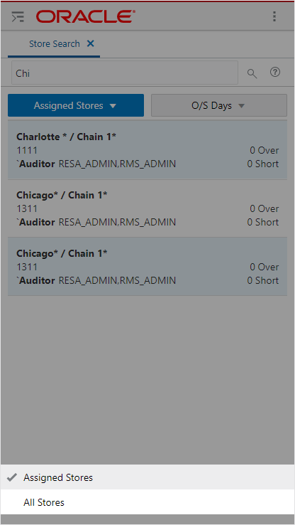 View Selector Options List - Assigned Stores