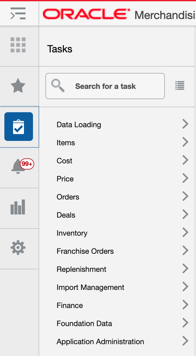Base Merchandising Tasks Menu