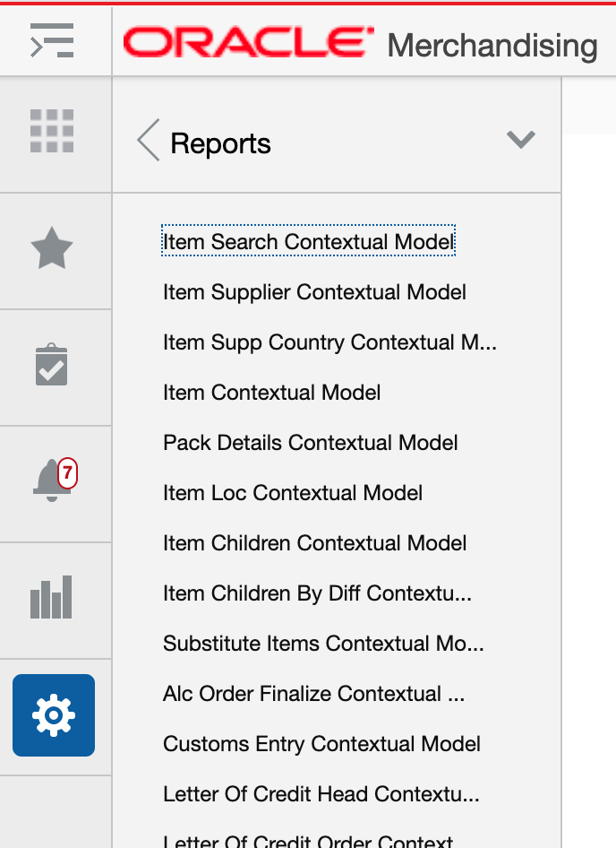 Contextual Reports Configuration Menu