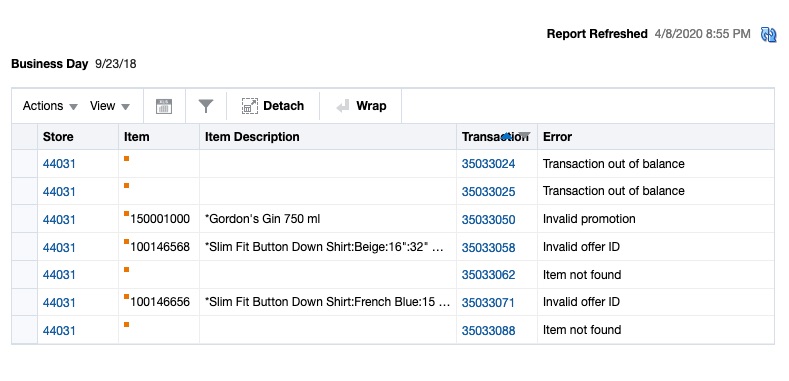 Open Transaction Errors Table Open Transaction Errors Table