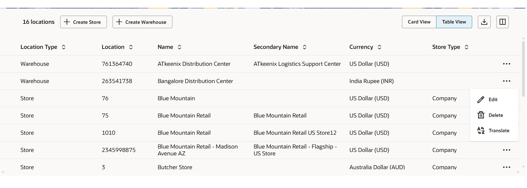 Action Menus in Table Columns