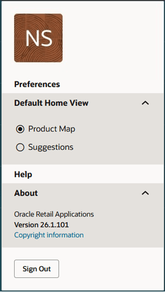 User Menu with Default Home View and About Expanded