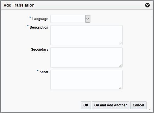 Add Translation dialog Add Translation dialog