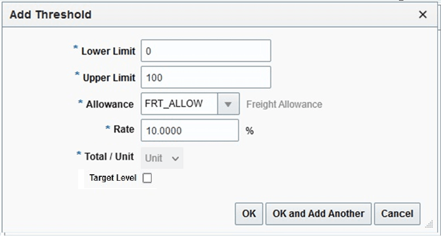 Allowance Deal set up as Percentage: Add Threshold Pop-up