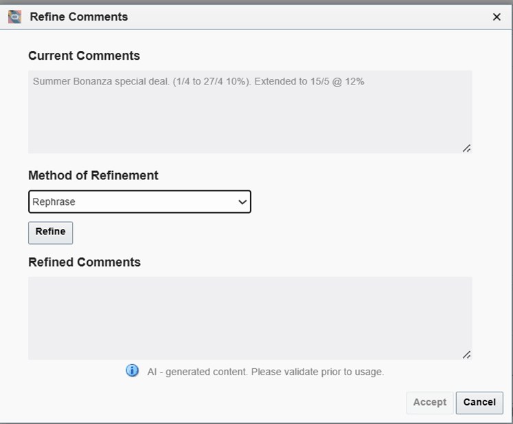 Refine Comments Window Refine Comments Window