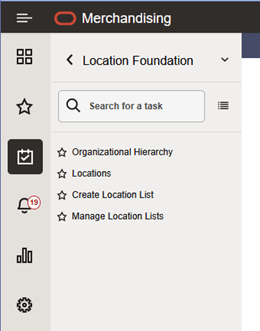 Location Foundation Folder in Merchandising Tasks List