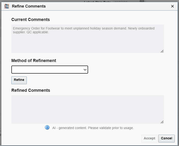Refine Comments Window Refine Comments Window