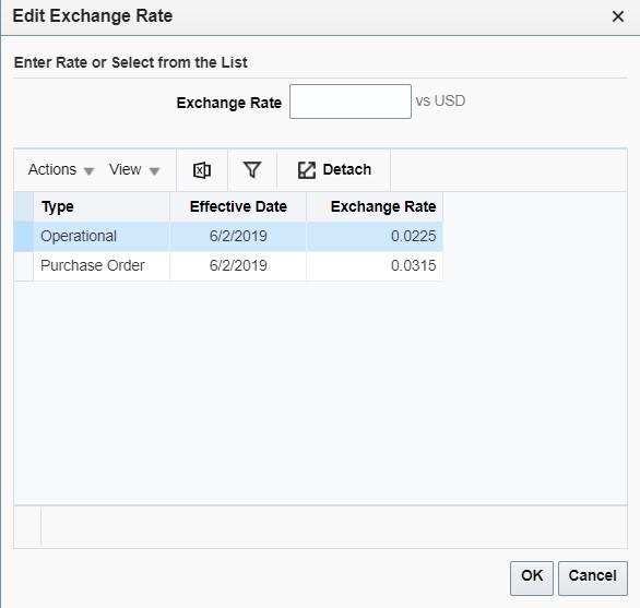 Edit Exchange Rate window