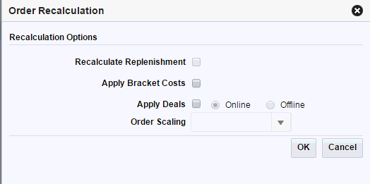 Order Recalculation window