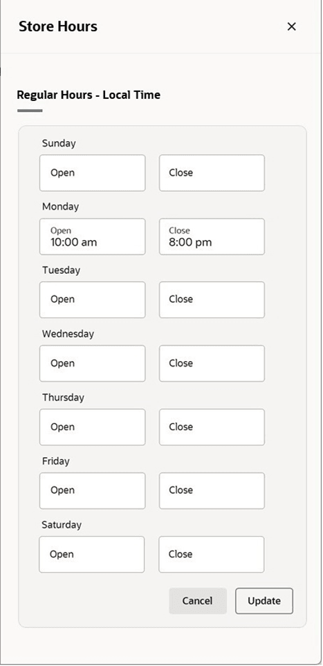Edit Store Hours Drawer
