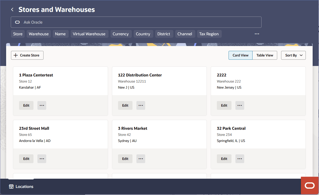 Stores and Warehouses – Card View