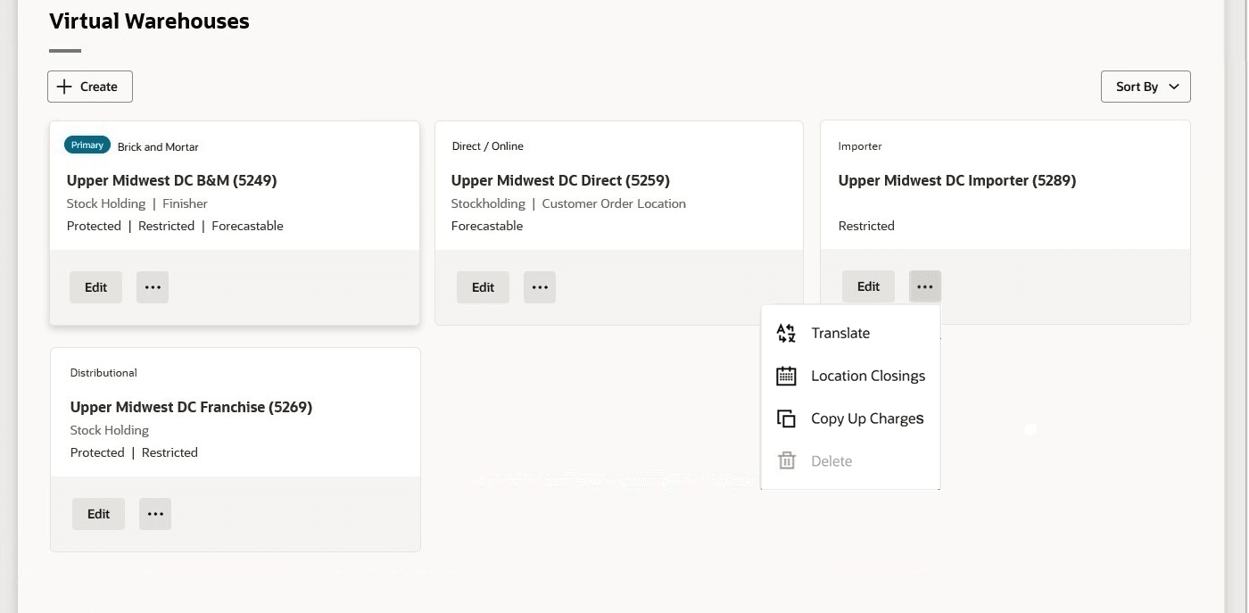 Virtual Warehouses displayed on the Warehouse page.