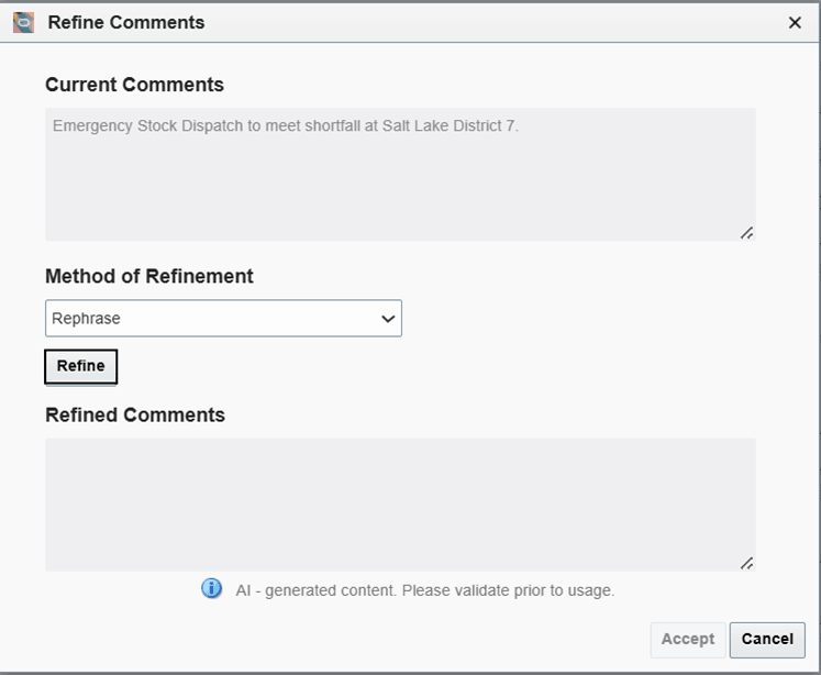 Refine Comments Window Refine Comments Window