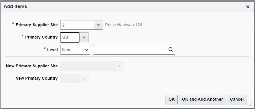 Add Items Pop-up - Update Primary Supplier