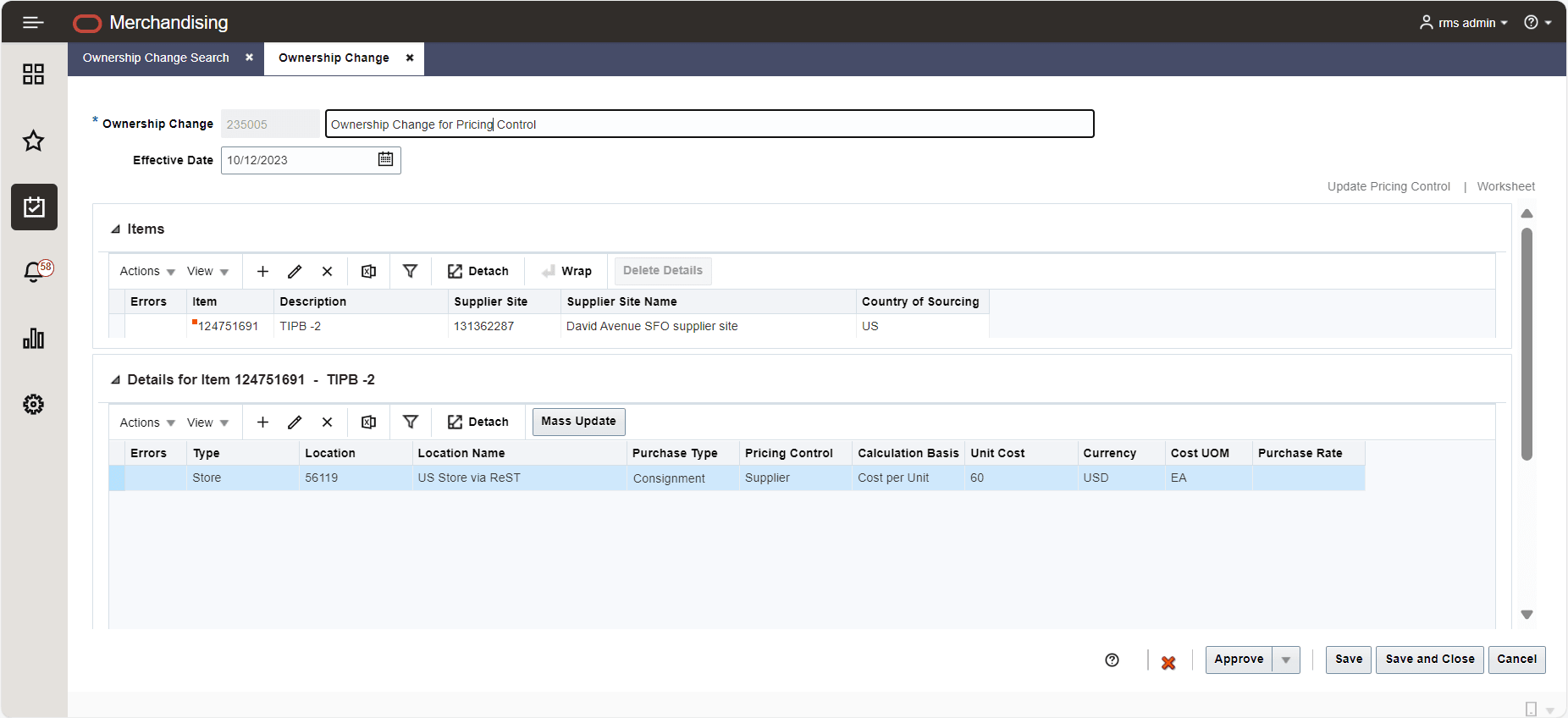 create ownership change page