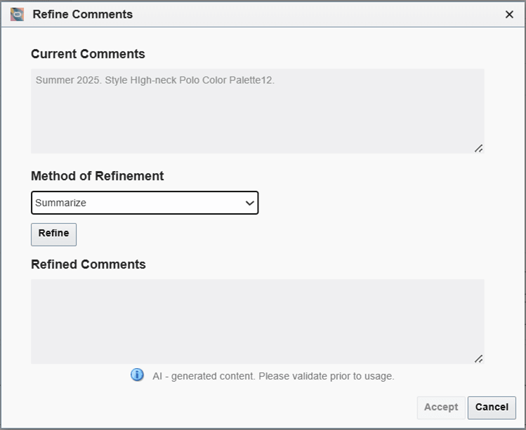 Refine Comments Window Refine Comments Window