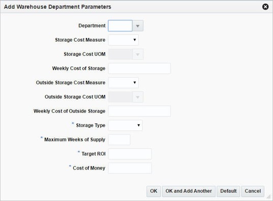 Add Warehouse Department Parameters Page