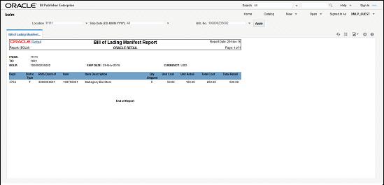 Bill of Lading Manifest Report