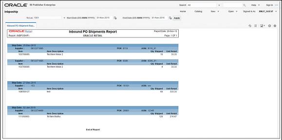 Inbound Purchase Orders Report