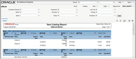 Franchise Item Catalog Report