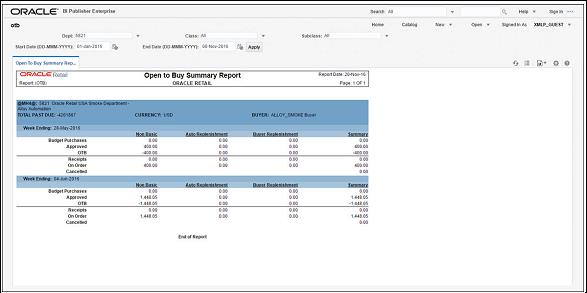 Open to Buy Summary Report