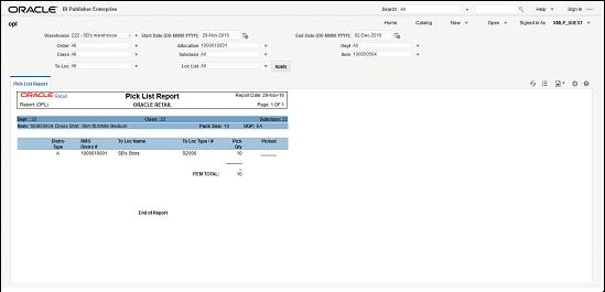 Stock Order Pick List Report