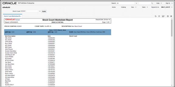 Stock Count Worksheet Report