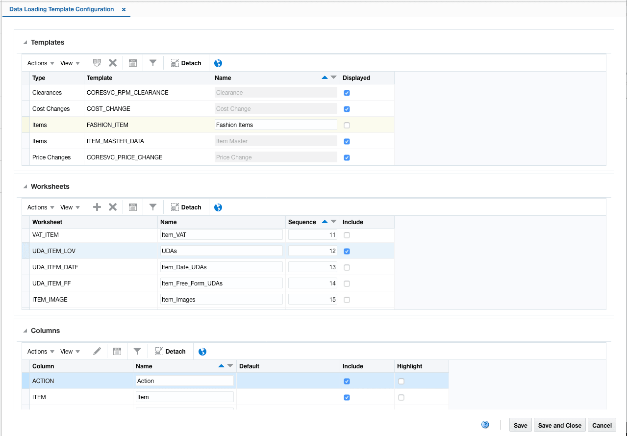 Data Loading Template Configuration Screen Data Loading Template Configuration Screen