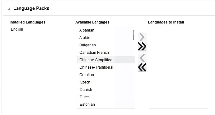 Language Packs Section Post-Activation when English is Selected as the Primary Language