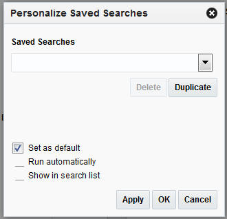 Personalize Saved Searches Window