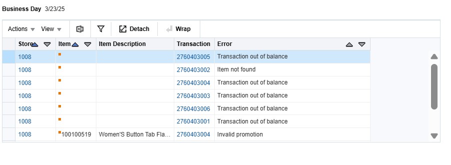 Open Transaction Errors Table Open Transaction Errors Table