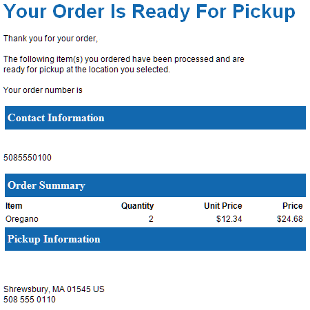 Illustrates the pickup-ready notification email.