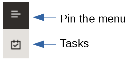 illustrates the Pin the Menu, Tasks, and Classic View options available in the left-hand navigation panel