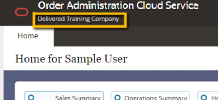 Illustrates the position of the currently selected company at the page header, below the name of the Order Administration title