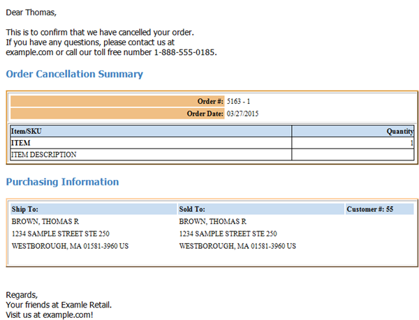 Order Cancellation Confirmation Email Sample and Contents