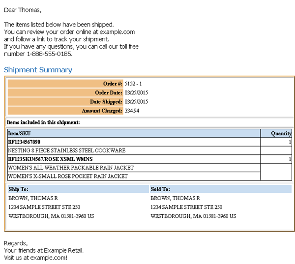 Shipment Confirmation Email Sample and Contents