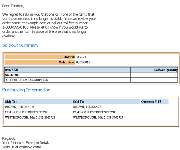 Soldout Notification Email Sample and Contents