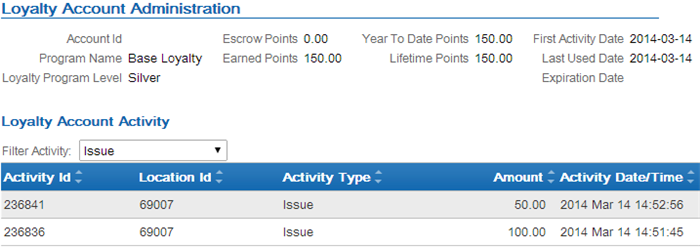 The figure shows a Customer Engagement Loyalty Card screen.