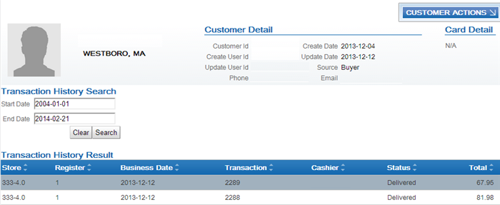 Transaction History Customer Detail window