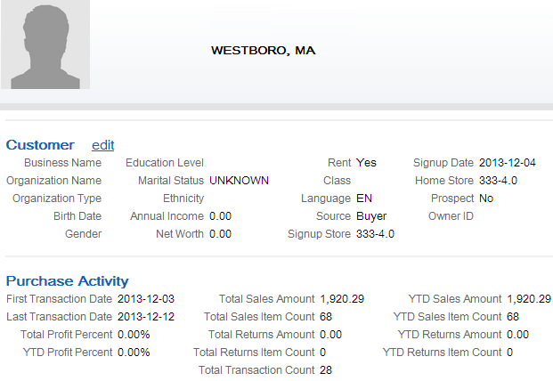 Customer information and Purchase Activity Window