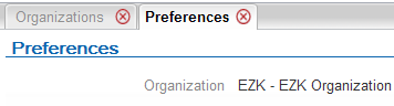 Illustrates the top of the Preferences screen with a sample organization displayed.