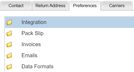 Illustrates the folders available at the Preferences tab.