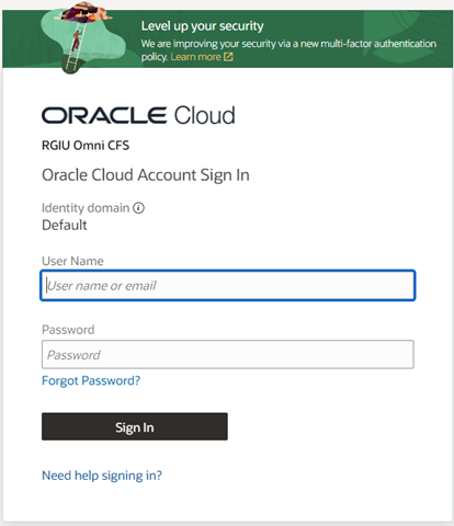 IDCS Administrator Console Login
