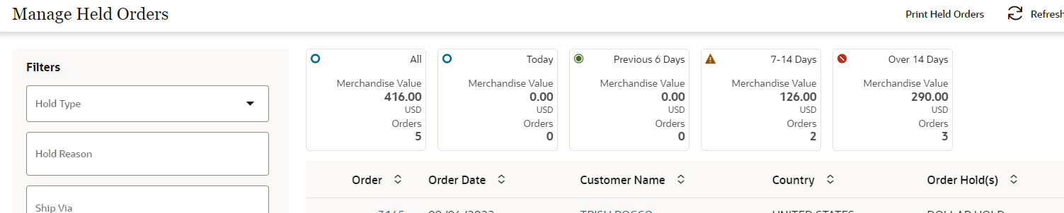illustrates Manage Held Orders page illustrates Manage Held Orders page