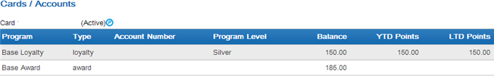 The figure shows a Customer Engagement Loyalty Card screen. The figure shows a Customer Engagement Loyalty Card screen.