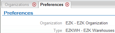 Illustrates the top of the Preferences screen with a sample organization and location type displayed.