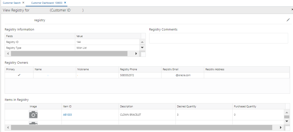 The figure shows the View Registry screen in Customer Engagement. The figure shows the View Registry screen in Customer Engagement.