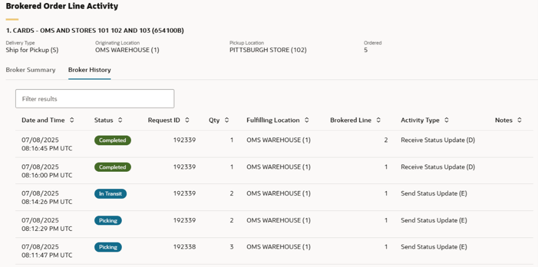 Order Broker Activity History