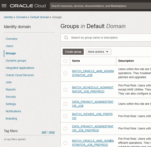 list of groups in the default domain